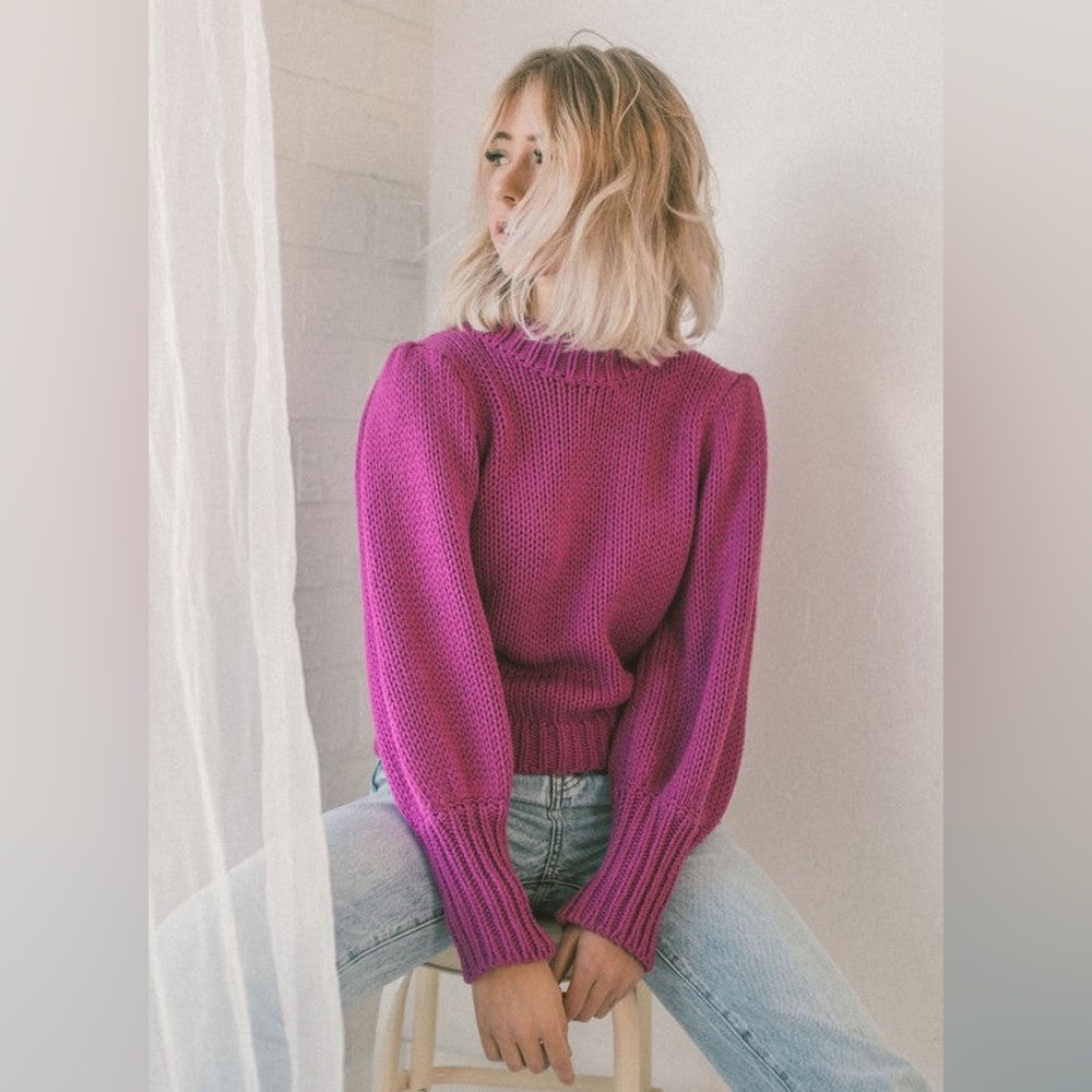 Pistola Gabbie Wild Orchid Puff Sleeve Chunky Knit Sweater | M